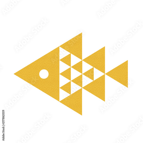 Geometric Gold Fish Logo Design in Minimalist Triangle Style. Abstract Golden Polygonal Fish Silhouette Vector Illustration. Modern Luxury Gold Geometric Fish Icon on Transparent Background, PNG.