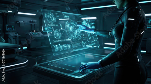 Doctor Interacting with Holographic Medical Brain Interface