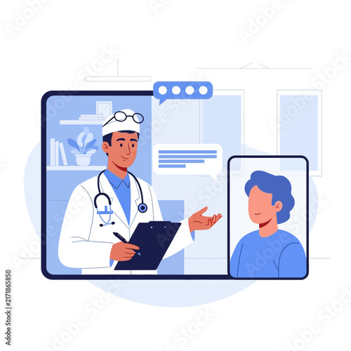 Telemedicine Consultation With Doctor And Patient On Screen