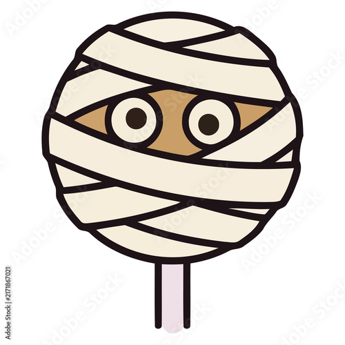 Fotografie Cute Mummy Halloween Candy Lollipop Treat and Spooky Dessert Snack for Festive P