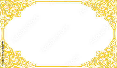 Elegant golden vintage floral border frame with ornate scroll corners for luxury invitation card design
