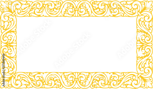 Decorative yellow and green floral border frame with elegant swirls and vintage plant patterns for design