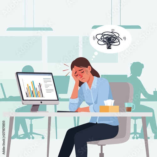 Overwhelmed Office Worker Experiencing Burnout And Mental Strain