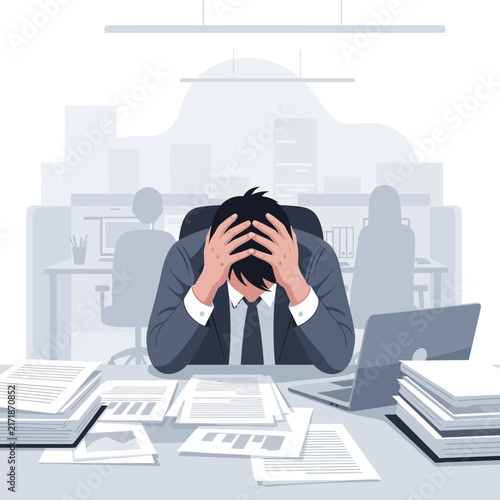 Overwhelmed Office Worker Experiencing Burnout And Stress At Desk