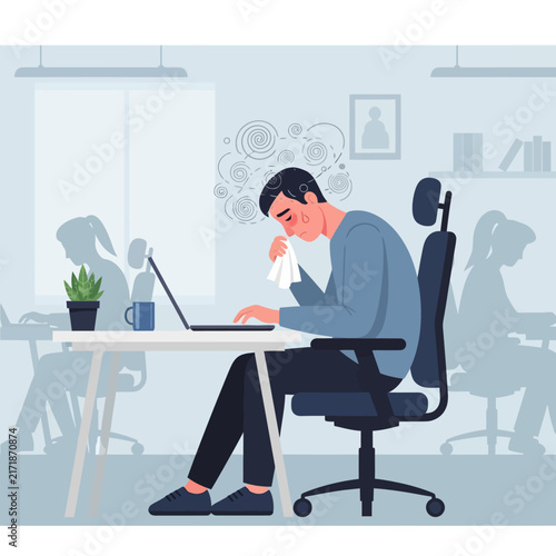 Overwhelmed Office Worker Facing Mental Strain And Anxiety