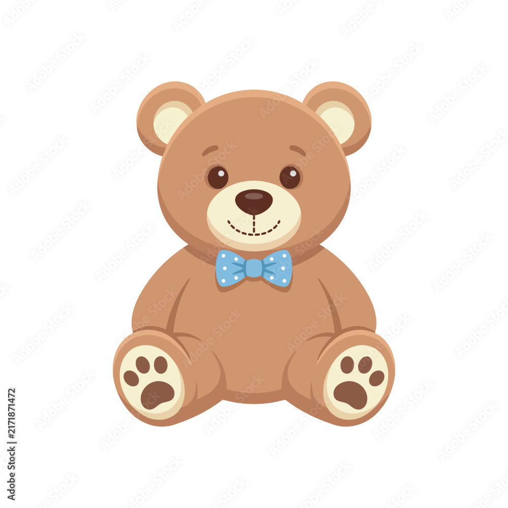 Fototapeta premium Cute Teddy Bear vector illustration with blue bow tie for children's products and apparel designs