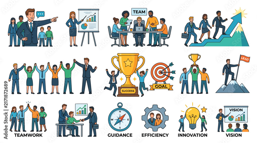 Fototapeta premium Teamwork and Leadership in Business Environment with Collaboration and Success Concepts.