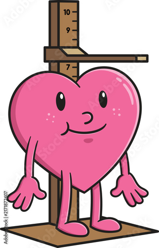 A cartoon character of a heart being measured it's height