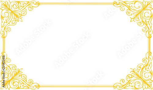 Elegant golden floral scroll corner frame border with decorative vintage flourishes on a clean rectangle shape