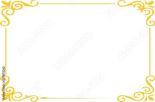 Elegant golden vintage frame with ornate decorative corners and clean white background for wedding invitations or certificates