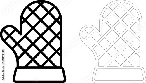 Oven mitt and kitchen glove icon set. Quilted heat resistant potholder symbols for cooking