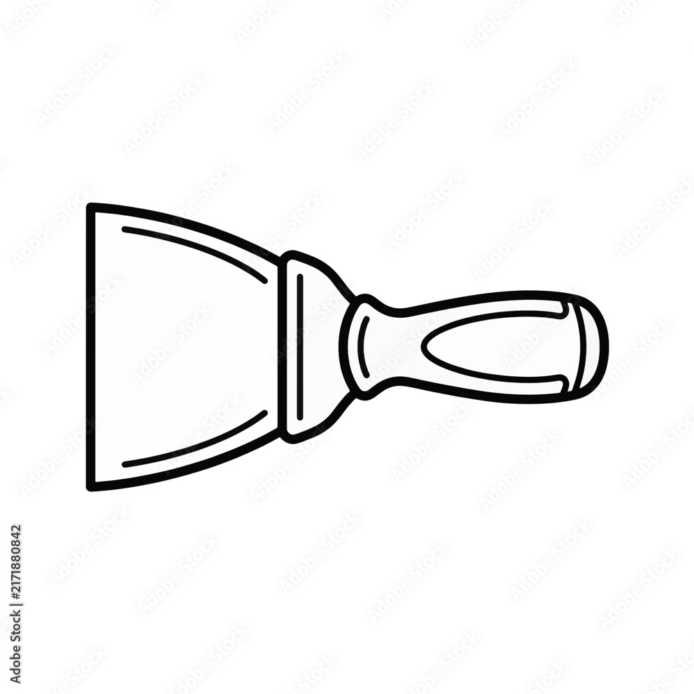 Obraz premium Putty knife line vector icon illustration, construction and renovation tool outline symbol