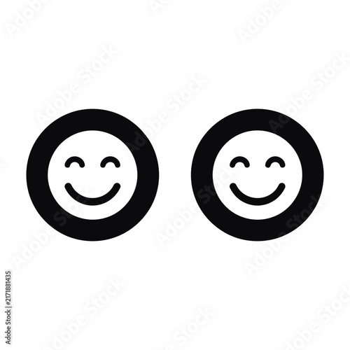 Black smiling face icon set on white background