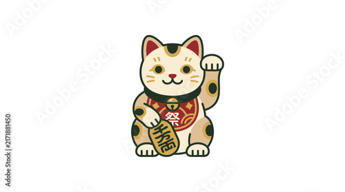 Japanese maneki neko lucky cat holding gold coin.