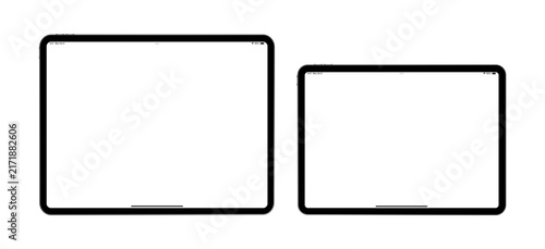 Vector illustration of generic 11-inch and 12.9-inch tablets with iPadOS-style interface, front view
