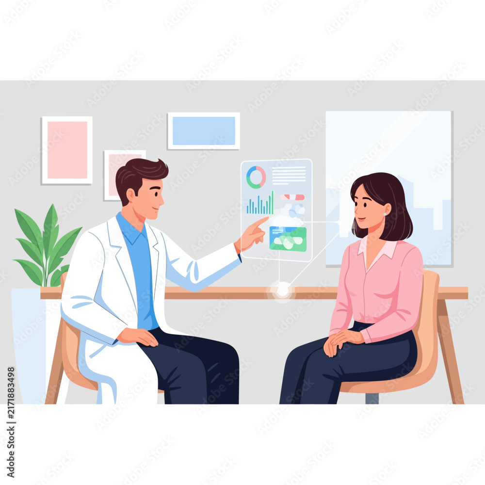 Obraz premium Doctor Explaining Health Data To Patient During Consultation