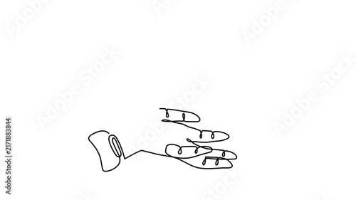 AI robot bionic hand reaching out to human one line art animation, artificial intelligence and people partnership friendship continuous line drawing motion animation, futuristic cybernetic 4k 