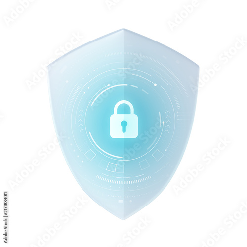 Digital cyber security 3d shield and padlock to protect secure safety defense lock isolated on transparent png background