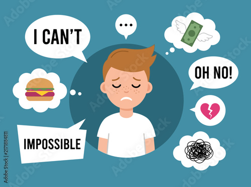 Foto Sad Boy with Negative Self-Talk and Mental Overwhelm Illustration