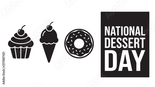 National Dessert Day icons set featuring a cupcake ice cream and donut in a clean minimal black graphic style