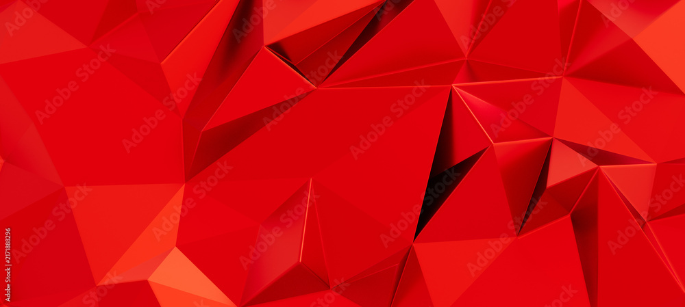 Fototapeta premium A striking abstract geometric pattern in vibrant red, showcasing sharp angles and deep shadows.