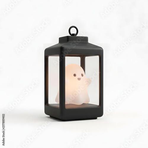 Whimsical Black Lantern with Glowing Ghost Silhouette Creating a Cozy and Playful Halloween Atmosphere