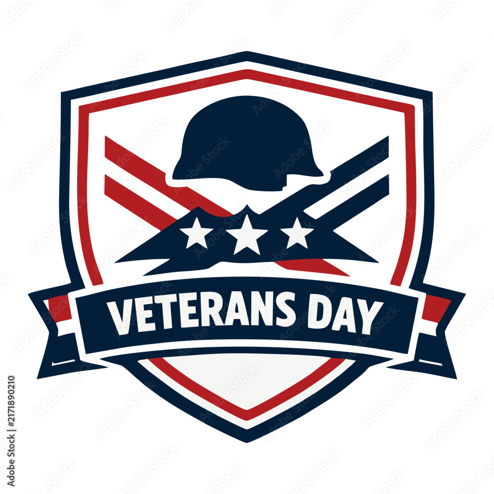 Fototapeta premium Veterans Day Patriotic Military Emblem with Eagle, Soldier, Star and American Flag