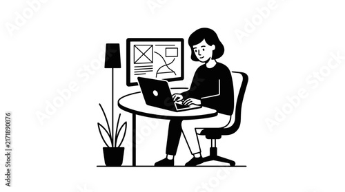 Freelancer working on laptop at a table.