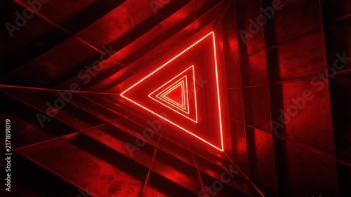 Abstract Red Neon Triangle Tunnel Motion with Cinematic Depth and Fiery Glow