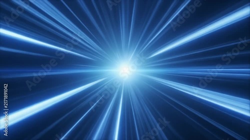 Blue light streaks radiating from center point during abstract tunnel motion