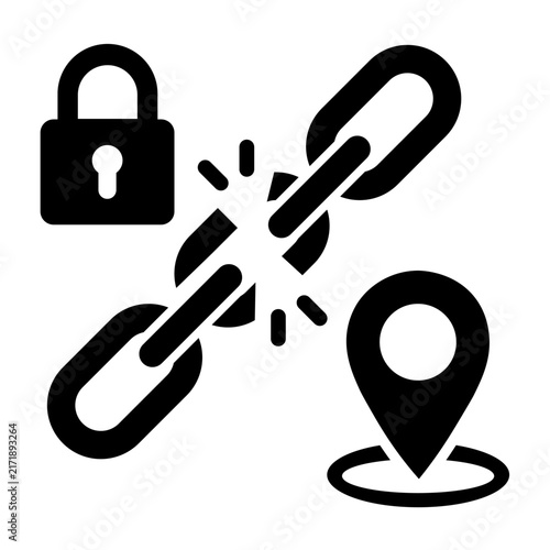 Broken Chain Lock Security Breach Location Tracking Icon