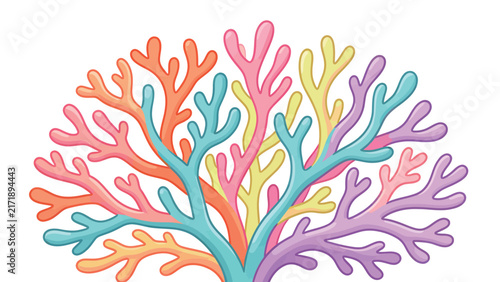 Vibrant Cartoon Coral Reef with Colorful Branches in Pink, Blue, Yellow and Purple
