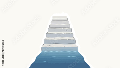 White stone steps ascending from blue water into a bright white void, minimalist illustration