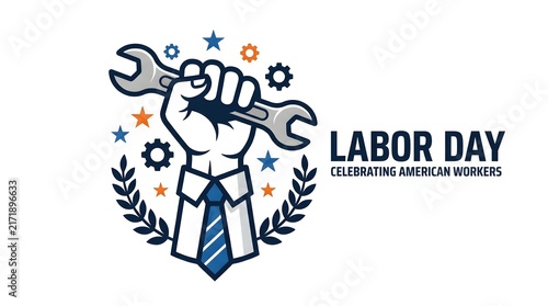 Labor day usa poster with fist holding wrench icon