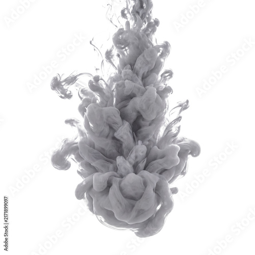 Foto White and light grey ink dissolving in water, abstract fluid smoke cloud isolated on a transparent background