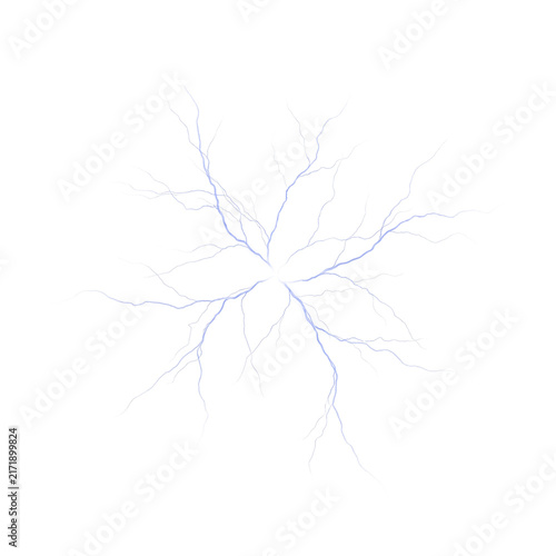 Fotografía Subtle ethereal lightning cracks emanating from a central point, delicate electrical discharge isolated on transparent