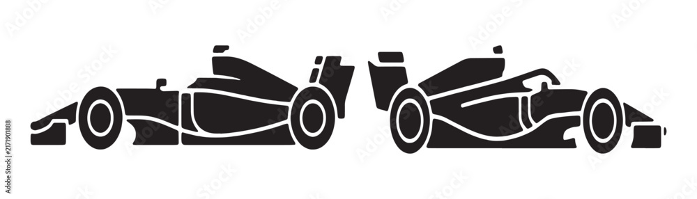 Fototapeta premium Formula one car side profile vector set with black silhouetted racing car shapes for sports design.