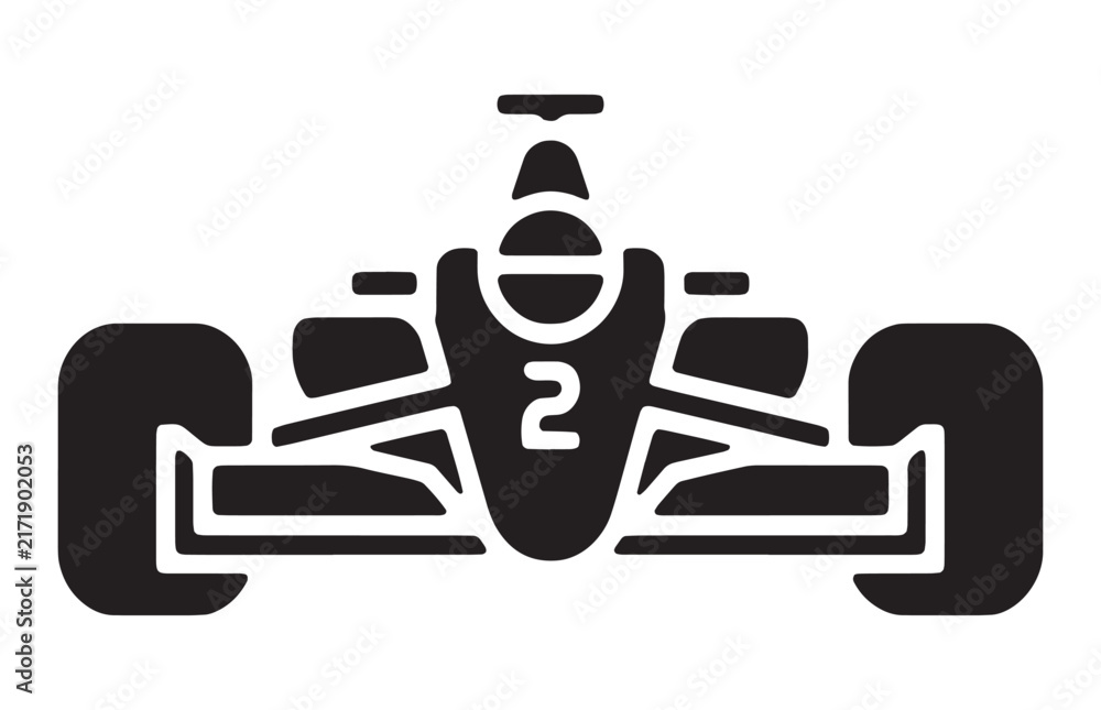 Fototapeta premium Formula one race car number 2 icon black silhouette on transparent background.