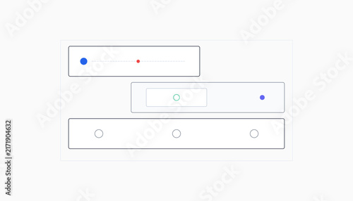 Flat UI sliders and controls set with selection dots. Interface elements for web design. Vector icons for dashboard, editable interface mockup app.
