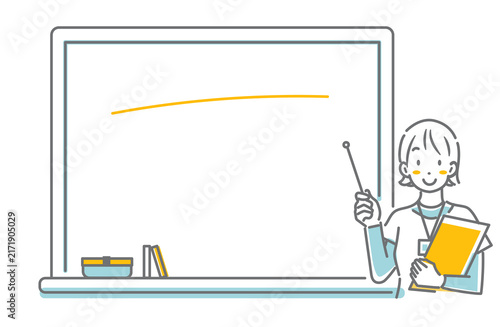 Smiling sports instructor explaining using a whiteboard – simple and stylish line art illustration.