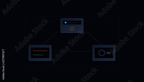 Dark vector icons of databases, servers and storage devices, flat technology symbols for software interface, infographics, website design and cloud computing concepts