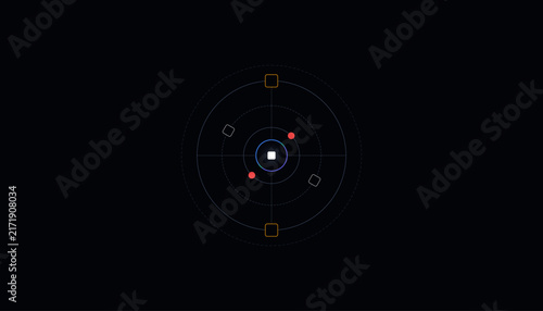 Futuristic Radar Interface Vector, Holographic HUD Design with Targeting Crosshair, Blue and Red Elements, Sci-Fi Technology Background