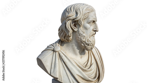 Quadro su tela Classical white marble bust philosopher sculpture antique isolated on transparen
