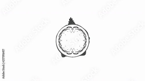 A graphic circular loop of rhythmic audio frequency sound waves in the background.