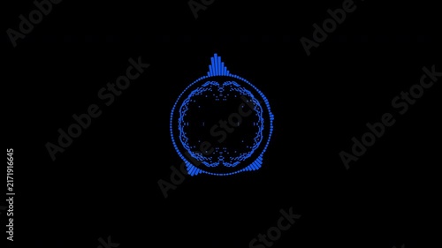 A graphic circular loop of rhythmic audio frequency sound waves in the background.