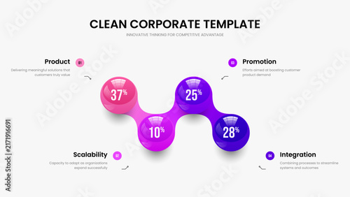 Elegant Briefing 4 Step Graph Presentation Template. Enterprise Introduction Four Element Chart Frame Layout. Marketing Innovation Slide Design Vector Illustration.