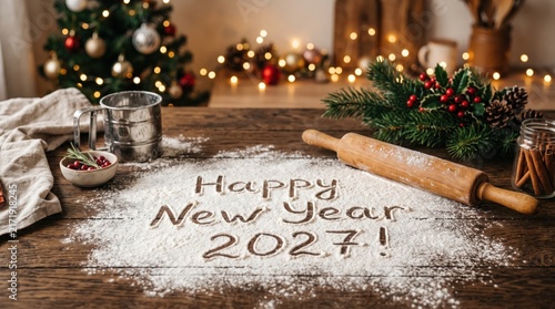 Festive baking Happy New Year 2027 banner