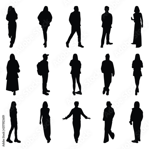 Vector collection set of individual people silhouettes.	
