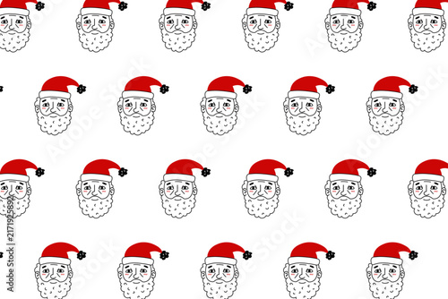Vector Minimalist Spaced Santa Claus Faces Seamless Pattern with Red Caps. Great for Elegant Christmas Wrapping Paper, Minimal Business Branding, and Holiday Stationery