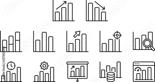 Business chart line icon set, financial growth graph vector